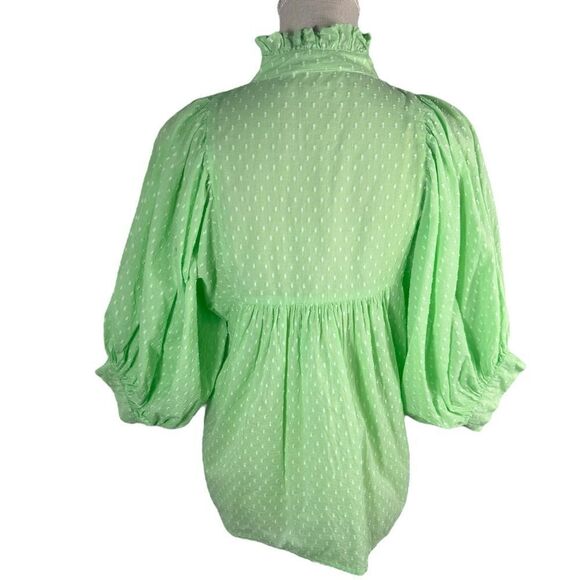 Never A Wallflower Lime Green Sherbet Swiss Dot Peasant Top - Picture 6 of 11